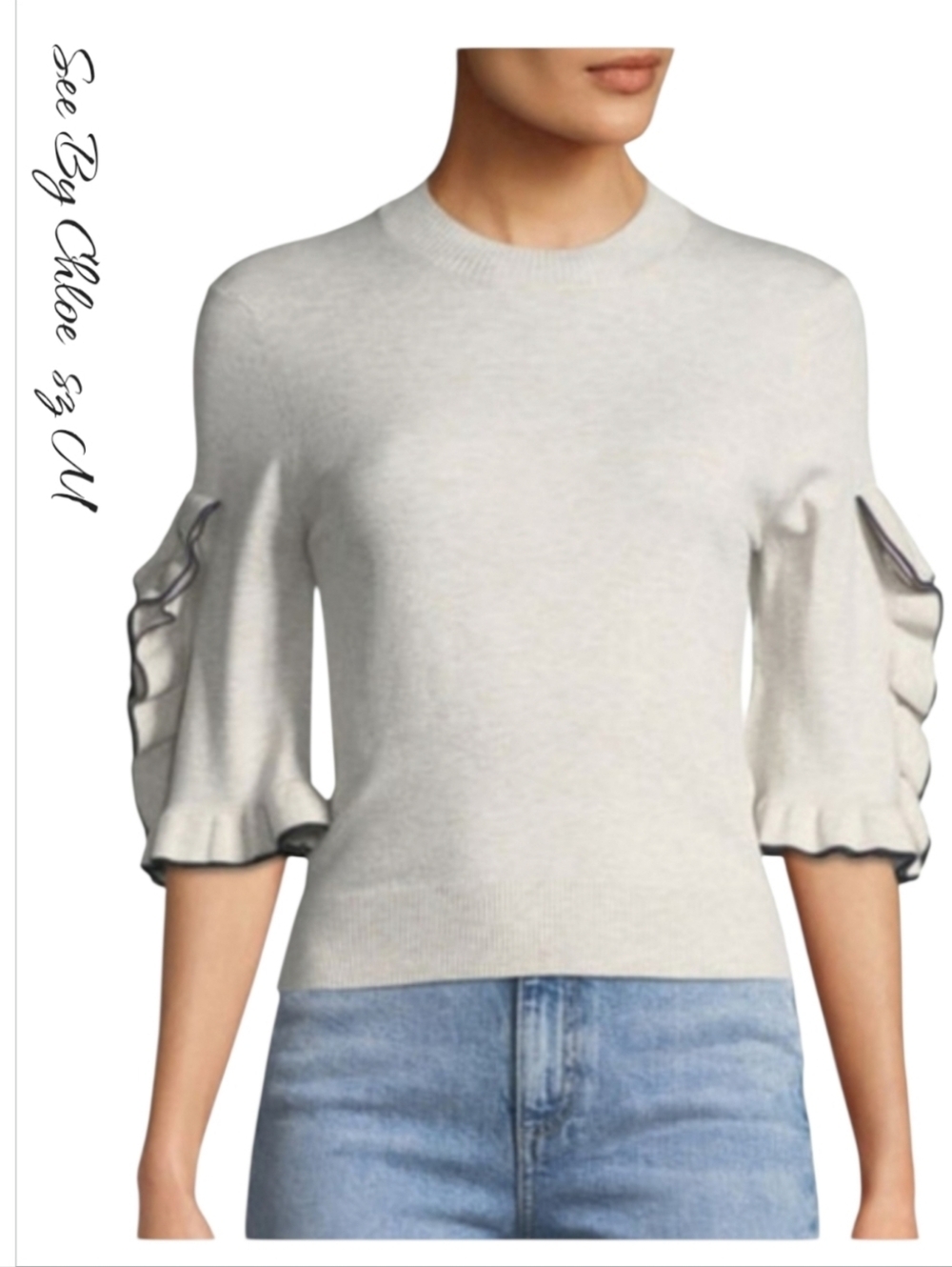 SEE BY CHLOE Grey Cropped Ribbed Sweater sz M